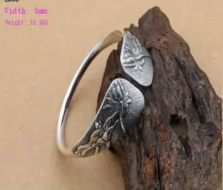 

S925 silver jewelry wholesale silver bracelet retro carved oval opening bracelet