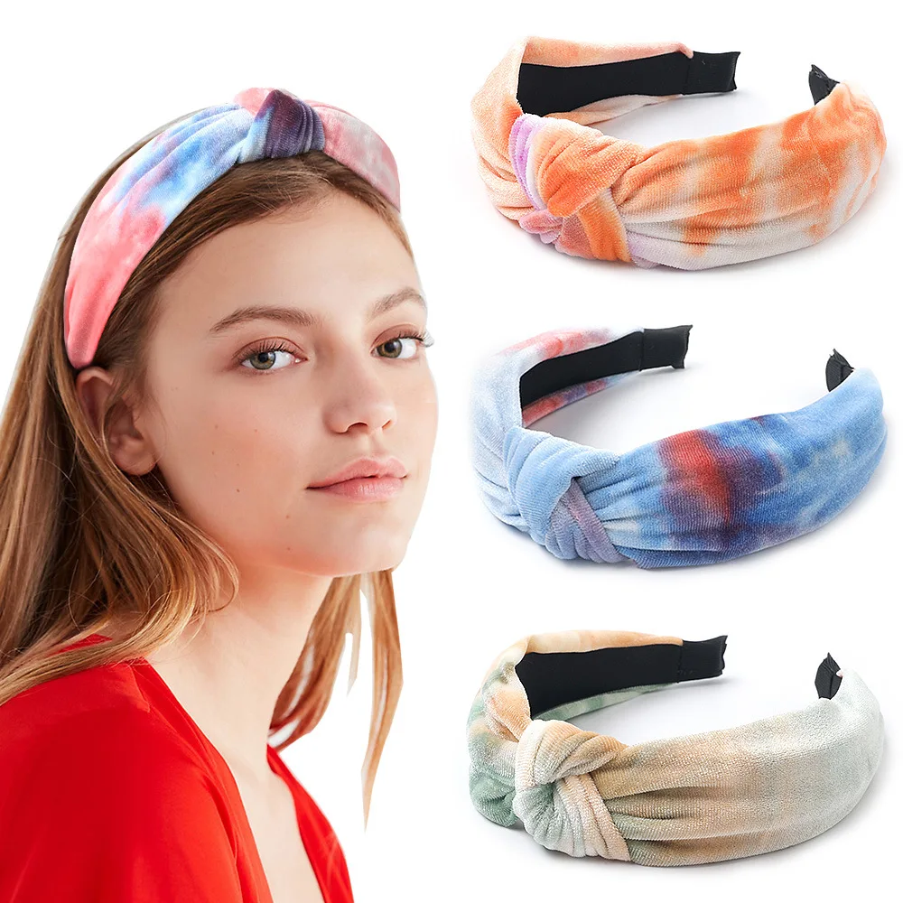 

Fashion Velvet Knotted Headbands Tie-Dye Hairbands For Women Girls Twisted Hair Hoop Turban Hair Accessories Thick Flannel Head