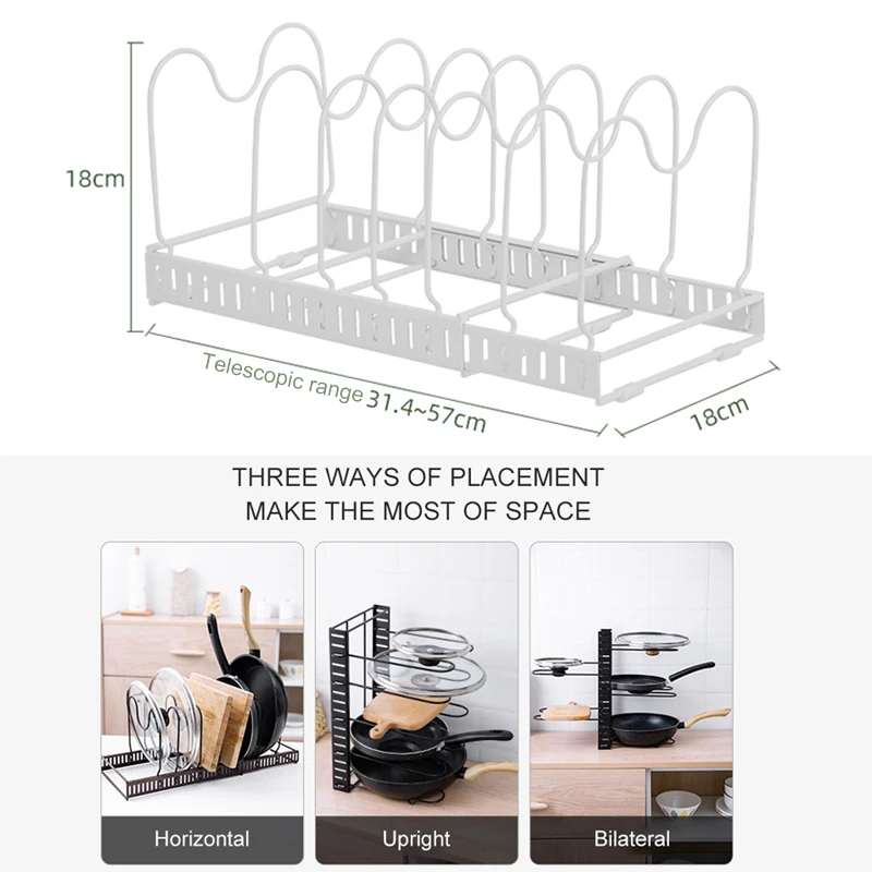Black White Retractable Pot Cover Rack Countertop Sitting Cutting Board Rack Multifunctional Kitchen Storage Drain Storage
