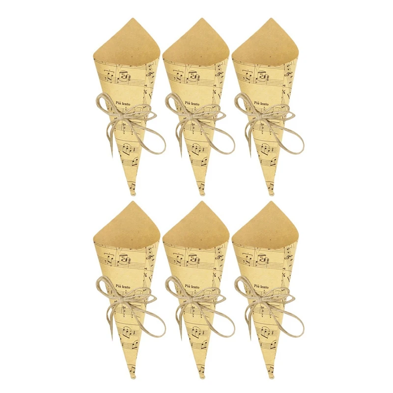 50 Pcs Retro Kraft Paper Cones Bouquet Candy Chocolate Bags Boxes Wedding Party Gifts Packing with Hemp Ropes Label Stickers Tap | Дом и сад
