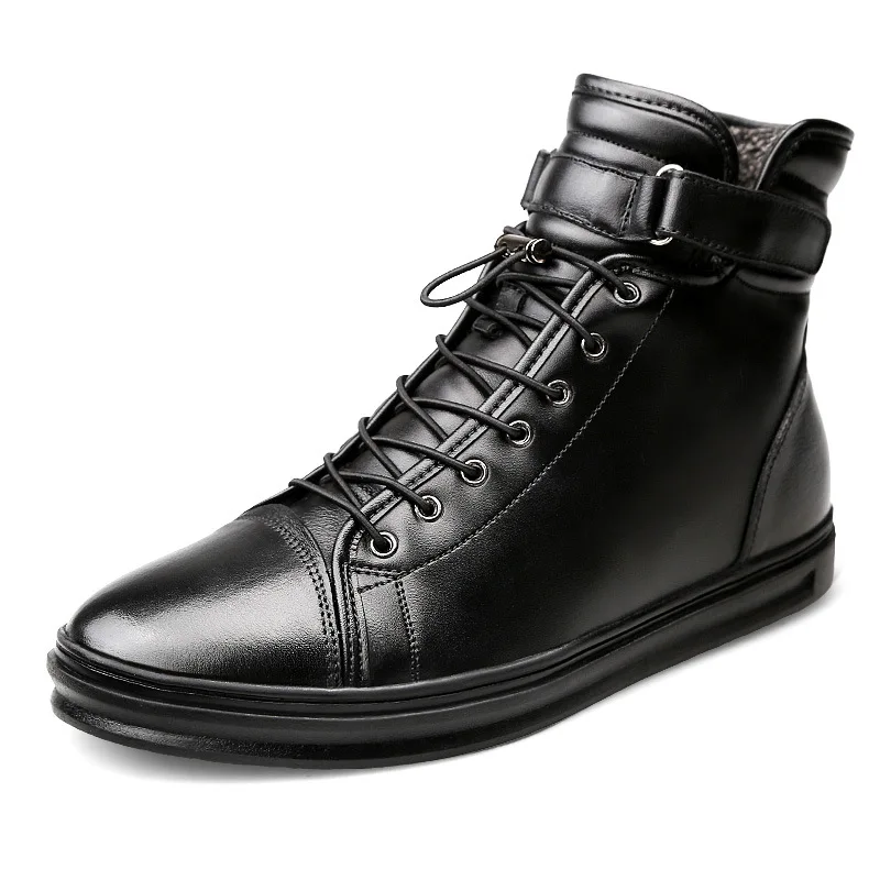 

Hight-top Martin Boots Men's Genuine Leather Extra High Men's Boots Autumn & Winter plus Velvet Cotton Boots England Big Head Wo
