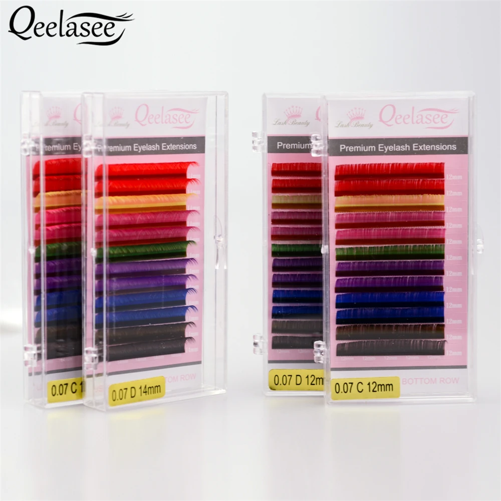 Qeelasee 4 /10/20 trays/lot 8 Colors Rainbow Colored Color Purple Blue Brown Green Red  Pink Yellow lash Extensions Individual 6