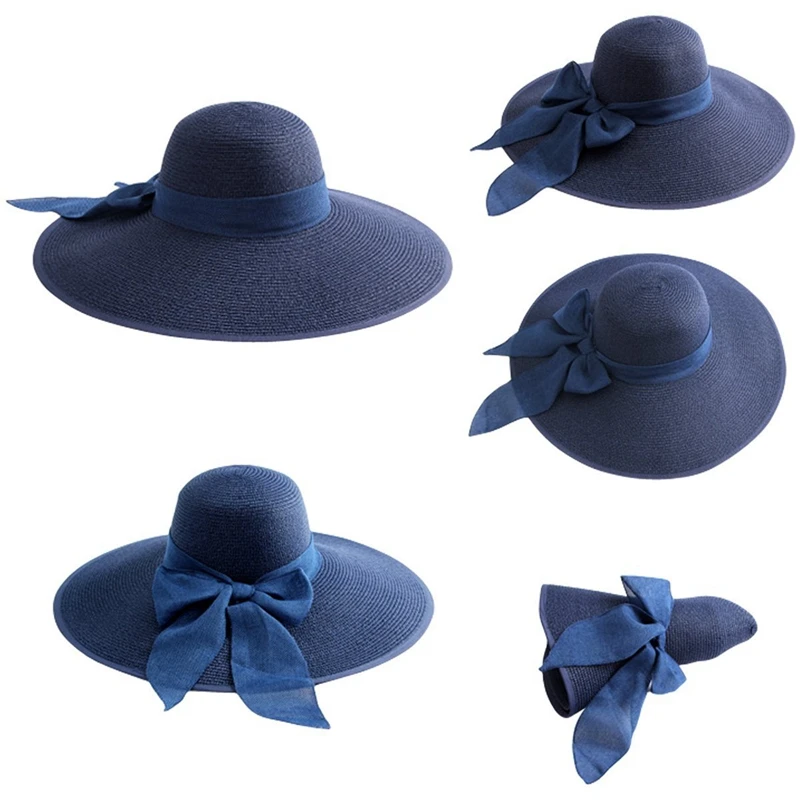 Женская большая соломенная шляпа Bowknot Floppy Складная сворачивающаяся пляжная кепка шляпа от солнца