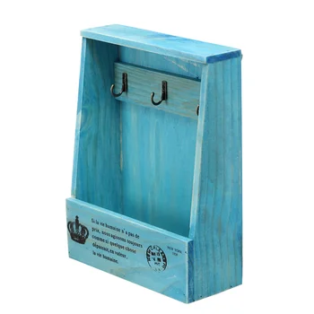 

Vintage Sundries Storage Wood Box Mail Keys Pens Documents Organizer with 3 Hooks Home Wall Decoration (Antique Brown)