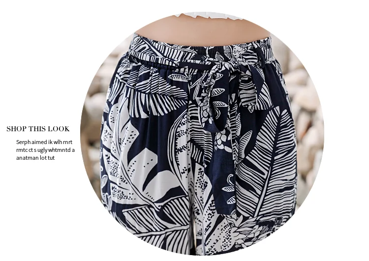 Летнее пляжный отдых Boho Широкие Брюки Высокая талия свободное с цветочным принтом длинные женские брюки повседневные женские Гавайские тайские брюки