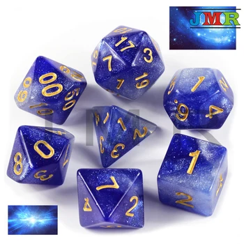 

Brand New 6 Color Creative Universe Galaxy Dice Set of D4-D20 with Mysterious Royal Glitter Powder for DND RPG