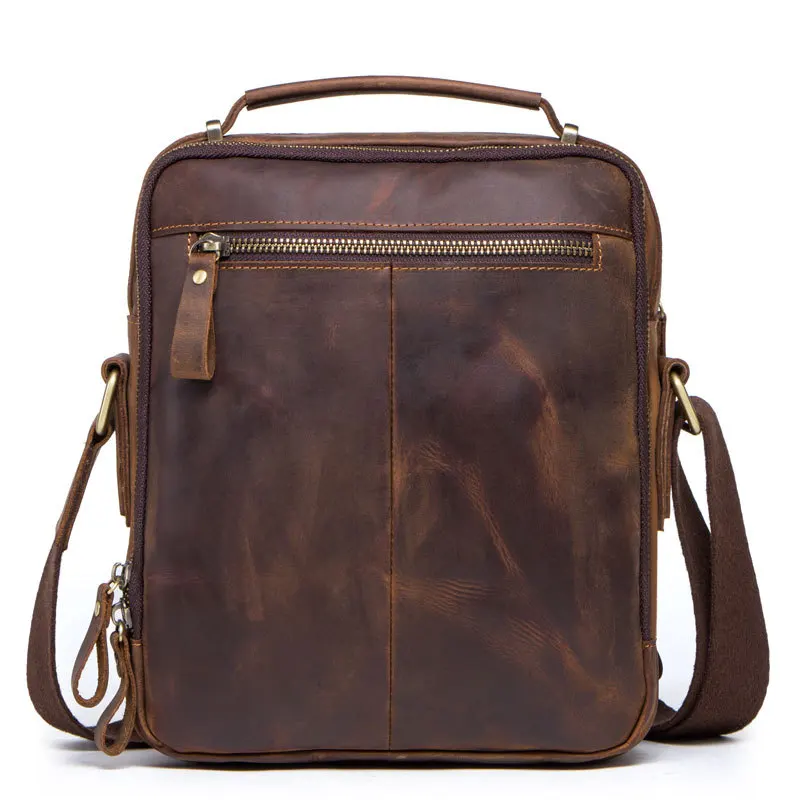 

2019 leather men's shoulder bag crazy horse leather slung portable tablet bag business men's bag
