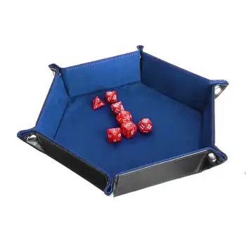 

Multisided Dices Set Holder Polyhedral Dices Blue PU Leather Tray for RPG 205x45mm