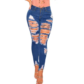 

Women Summer Pants 2019 new Stretch Jeans women Plus Size Pocket Hole Jeans Denim Female High Waist Sexy Slim Pant K1014