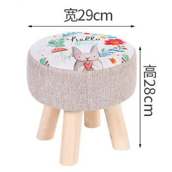 

Small Stool Household Shoe-changing Stool Fashion Round Stool Solid Wooden Low Stool Creative Living Room Sofa Stool Cloth Art B