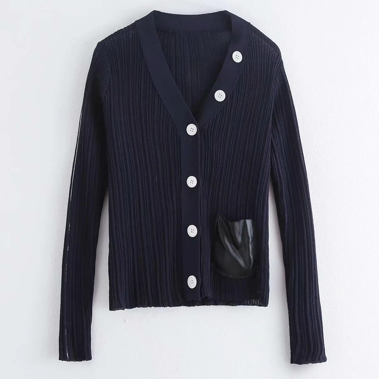 Повседневный темно-синий женский свитер весна-осень 2019 новая мода v-образный