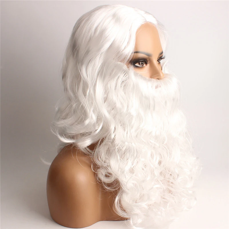 Рождество кудрявый белый Санта Клаус усы шляпа борода и парик костюм набор для