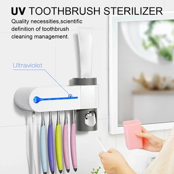 

NEW UV Light Ultraviolet Toothbrush Sterilizer 3 in 1 Toothbrush Holder Automatic Toothpaste Squeezers Dispenser Bathroom Sets