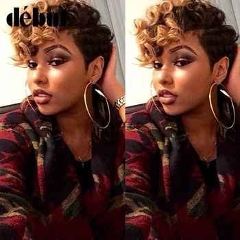 

Debut Short Human Hair Wigs Fantasy Wave Wavy Ombre Human Hair Wig Remy Human Wigs For Black Women Free Shipping