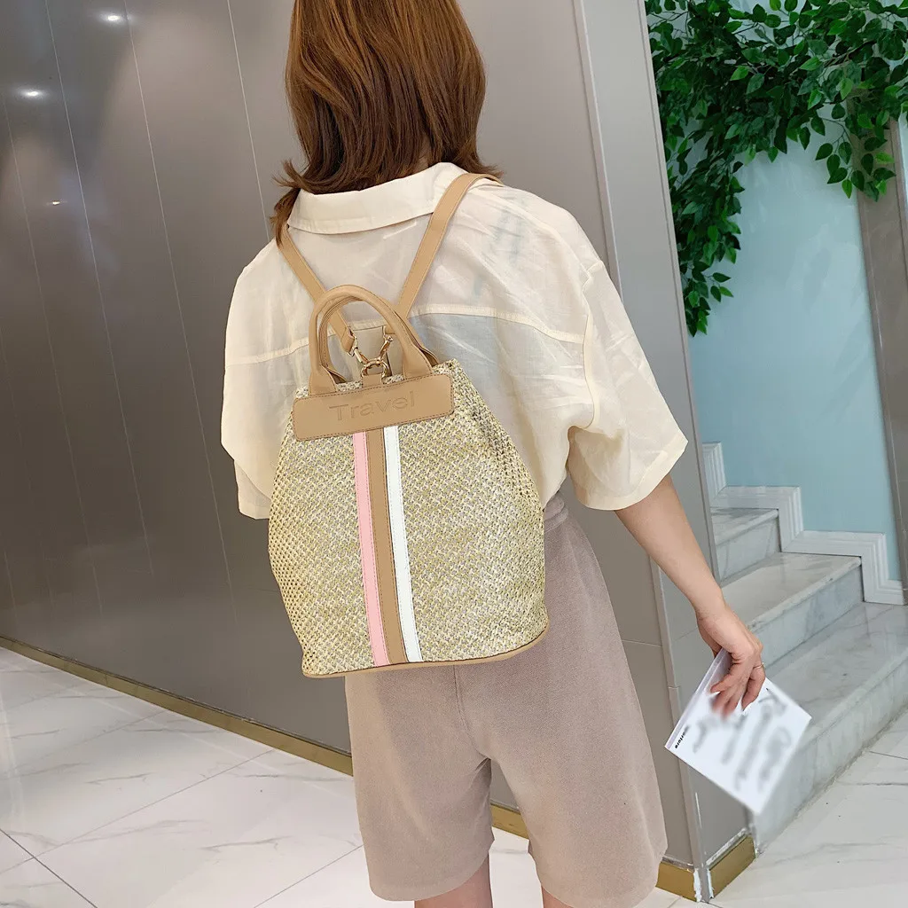 GUBINTU Women Backpack High Quality Straw Backpacks Solid Fashion for Teenage Student Bag Travel Backpack Student Shoulder Bag