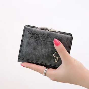 

2020 New Women PU Leather Wallet And Purses Small Umbrella Decoration Ladies Short Handbag Small Frosted Leather Card Holder