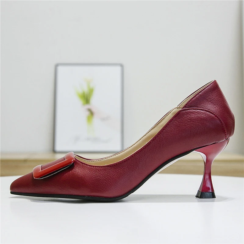 

Women High Heels Single Shoes Spring 2020 New Pure PU soft skin-friendly Stylish pointed elegant wild banquet shoes women U28-48