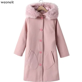

Weoneit Kids Girl Overcoat Winter New Fashion Wool Coat for Girls Teens Hooded Jacket Warm Long Outerwear Children Windproof