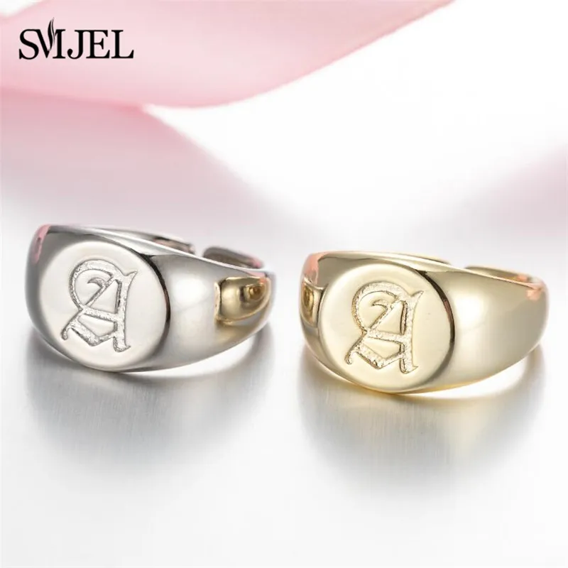Silver Ring SMJEL Gothic Initial Letter Rings Ancient Old English Alphabet Personalize Jewelry Family Christmas Gifts