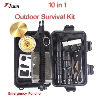 

Survival Kit Set 10 in 1 Military Outdoor Tourism Multifunction First aid SOS EDC Emergency Camping Tool Survival Kit Knife