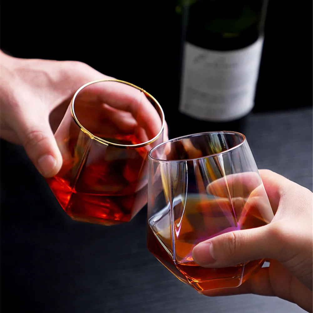 

Creative Geometry Glass Cup Golden Rim Transparent Wine Glass Masonry Coffee Mug Milk Tea Cup Home Bar Drinkware Couple Gifts
