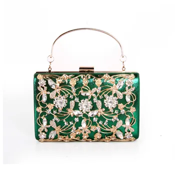 

2020 White Rhinestone Green Purse Elegant Gold Metal Evening Clutch Bag Glitter Purses Best Designer Flower Lady Prom Case
