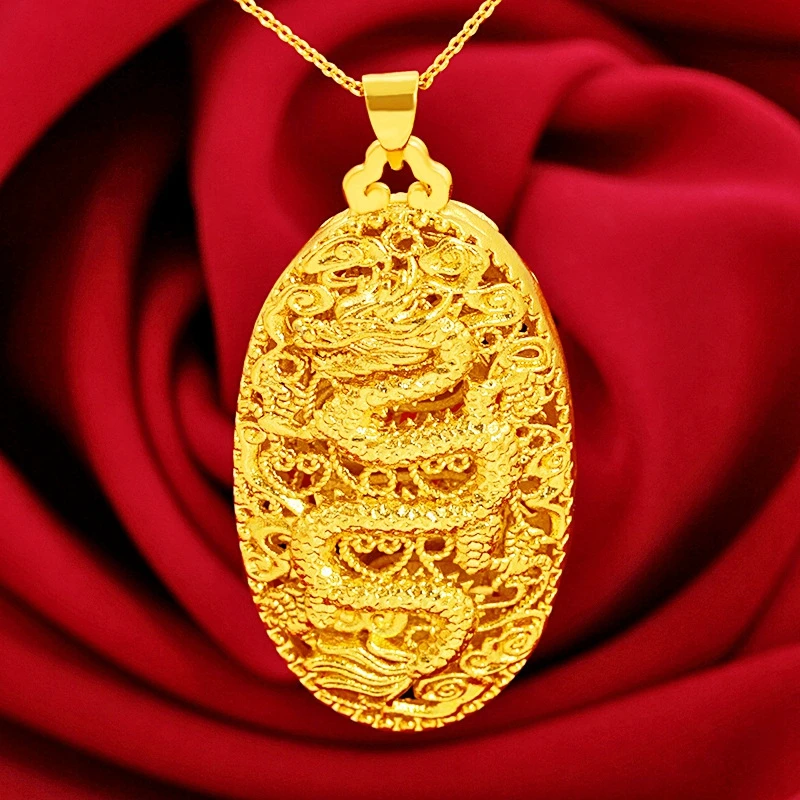 

Hollow Dragon Patter Yellow Gold Filled Classic Women Men Pendant Chain Necklace