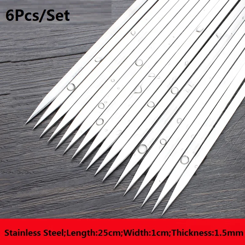 Great Discount 6Pcs/Set BBQ Skewers Utensil SUS 304Stainless Steel Outdoor Type Irregular Accessorie Cooking Kit Camping Grill