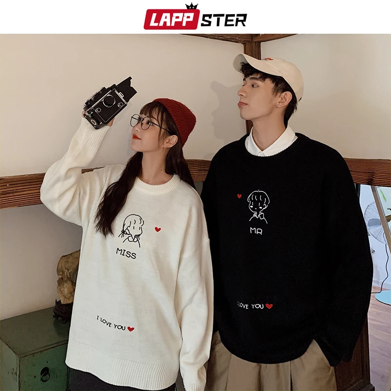 

Men Embroidery Oversized Sweater 2019 Couple Funny Streetwear Pullover Harajuku Sweaters Man Korean Kawaii Clothes INS