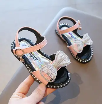 

Summer quality girls sandals kids beach shoes children sandals baby shoes Rhinestone Bow Patent Leather Sandals Size 21-30