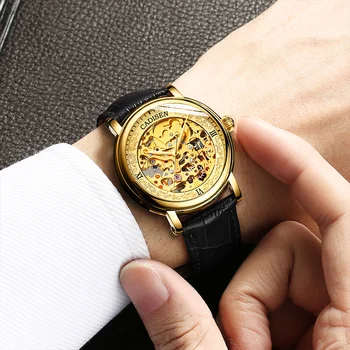 

CADISEN Top Brand Men's Automatic Watch Luxury Gold Hollow Mechanical Watch Military Business Leisure Manly 5ATM Waterproof 40MM