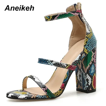 

Aneikeh Summer Fashion Serpentine Gladiator Sandals Women Shoes Peep Toe Cover heel High Heels Sandals Party Pumps Size 35-42