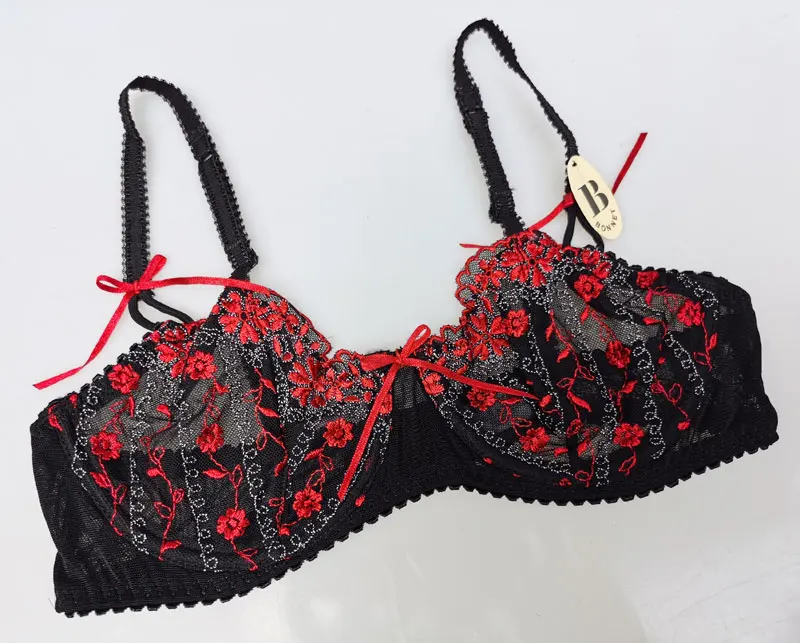 ladies underwear sets Red Black Embroidery Floral Lace Thin Transparent Bowknot Underwire Comfortable Sexy Bra for Women Underwear Gift BRB072 sexy bra panty
