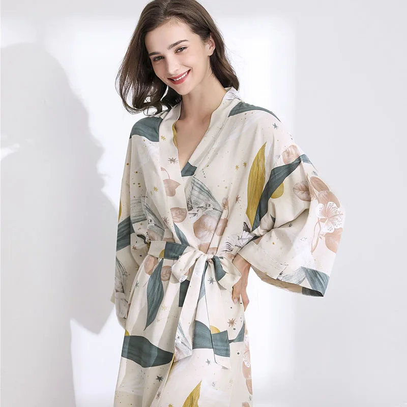 Spring New Ladies Silk Satin Thin Robe Comfort Fresh Style Floral Printed Sleepwear Sexy Nightgown Femme Satin Homewear women sleepwear silk robe