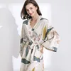 2022 Spring New Ladies Silk Satin Thin Robe Comfort Fresh Style Floral Printed Sleepwear Sexy Nightgown Femme Satin Homewear ► Photo 3/6