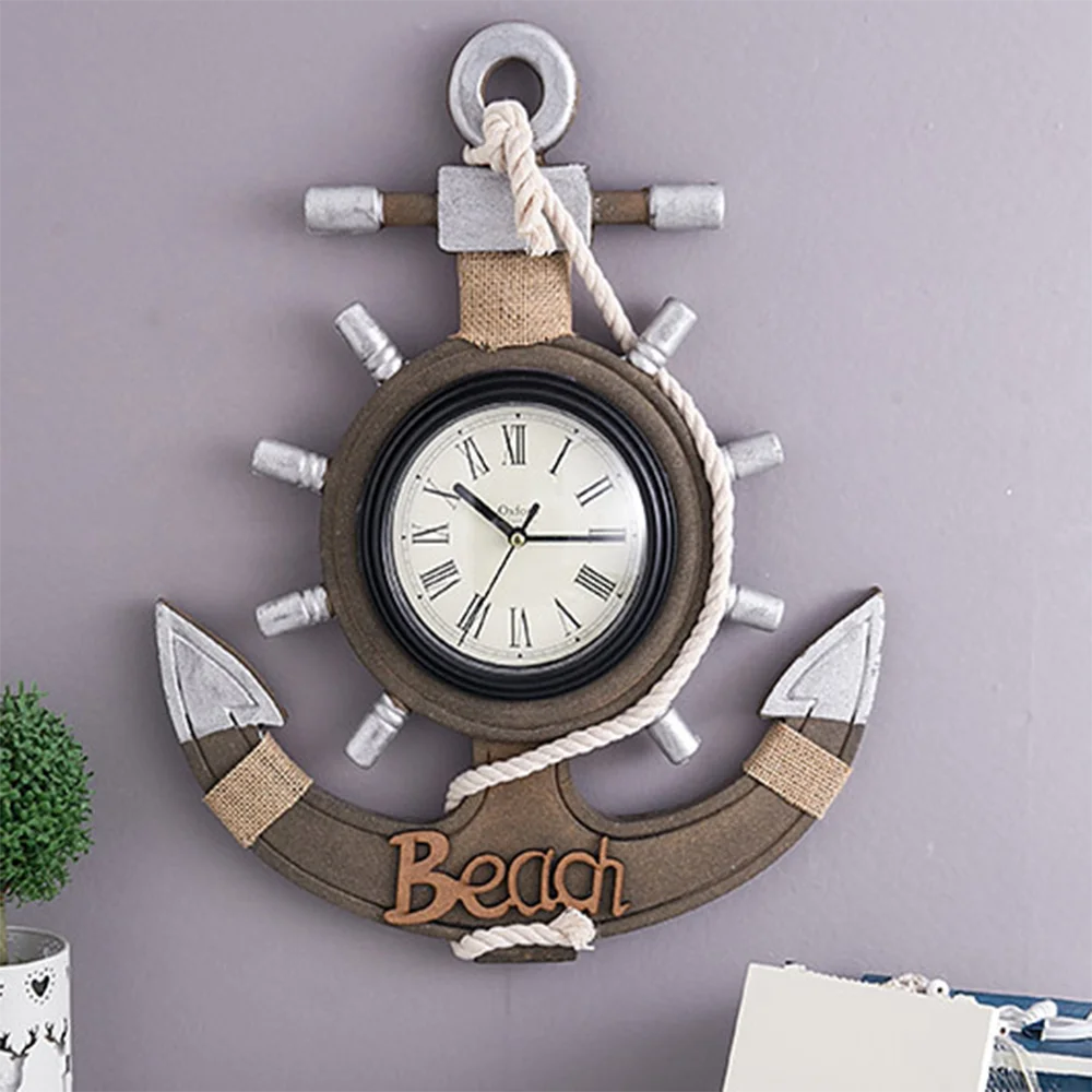 Средиземноморские Ретро часы в форме якоря пляж море тема морской корабль рулевое колесо Декор Настенный декор