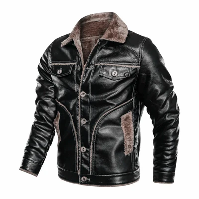 DIMUSI, мужские Куртки из искусственной кожи, зимние мужские флисовые теплые кожаные пальто, повседневные мужские тонкие Мотоциклетные Куртки из искусственной кожи, одежда - Цвет: Black