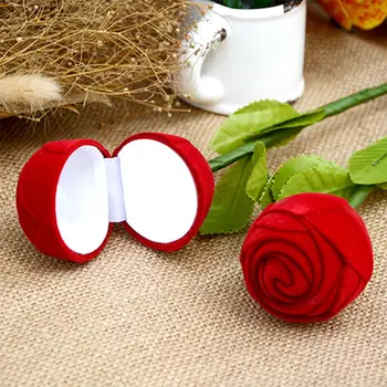

Artificial Flower Red Rose head Jewelry Box Wedding Ring Gift Case Earrings Storage Display Holder Valentine's Day Romantic