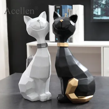 

Lucky Cat Figurine home decor modern Geometry flat back resin Statues Sculptures living room decoration accessories christmas