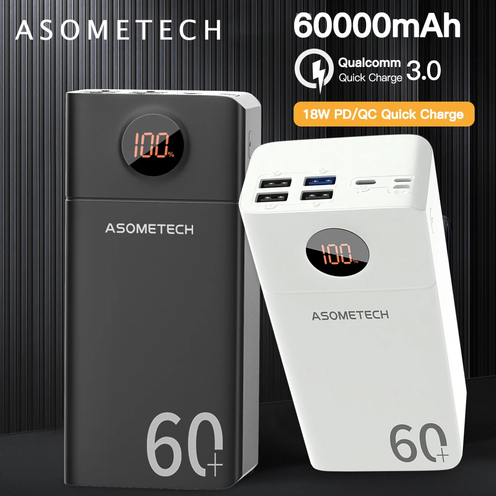 Banco de energía de 60000mah QC 3,0, Cargador rápido tipo C PD 18W, batería externa de carga rápida bidireccional para Xiaomi iPhone 12