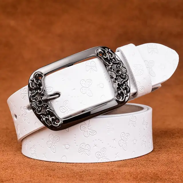 Genuine Leather Belts for Women Second Layer Cowskin Woman Belt Vintage Pin Buckle Strap Jeans white