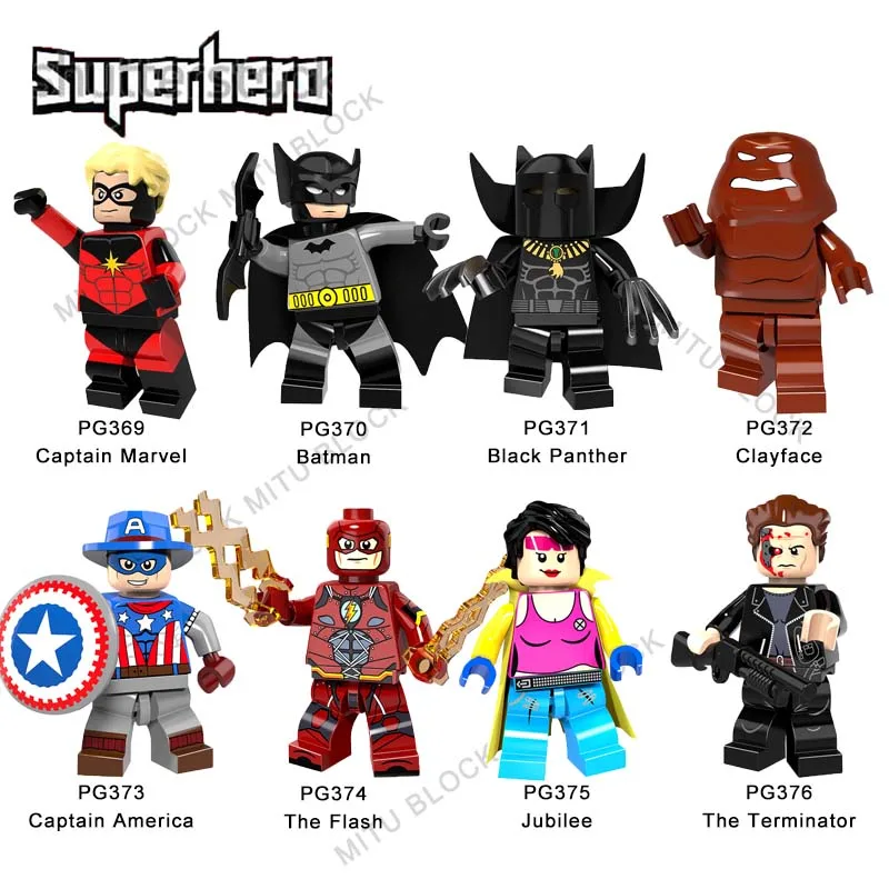 

Single Sale Super Heroes Brick Captain Marvel Batman Black Panther Clayface The Flash Jubilee The Terminator Building Block