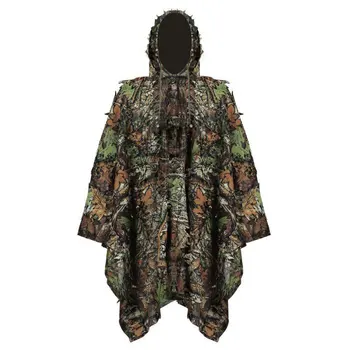 

3D Outdoor Hunting Camouflage Clothes With Cap Jungle Cloak Poncho Camo Bionic Leaf For Sniper Photography