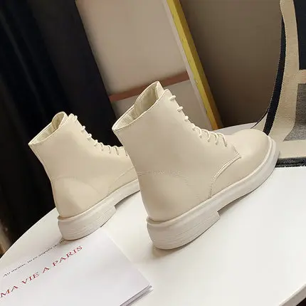 short boots beige Весенние женские сапоги до колена ярких цветов модные женские высокие сапоги с перекрестной шнуровкой женские высокие сапоги на резиновой подошве женская обувь на плоской подошве - Цвет: short boots beige