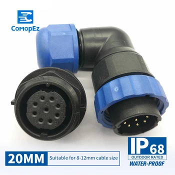 

Waterproof Connector SP20 Type IP68 Cable Connector Plug & Socket Male And Female 2 3 4 5 7 9 10 12 14 Pin SD20 20mm Elbow nut