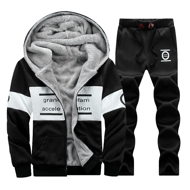Мужской зимний теплый флисовый спортивный комплект, повседневный спортивный костюм с капюшоном, мужские комплекты из двух предметов, флисовая Толстая куртка+ штаны для мужчин 4XL