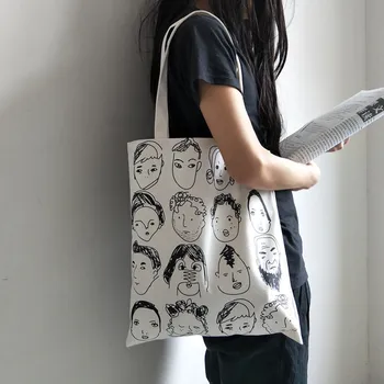

Reusable Shopping Bag Fashion Women Canvas Tote Bag Printing Art bolsa de compras Handle Eco Shopper Bags Shoulder Bags #40