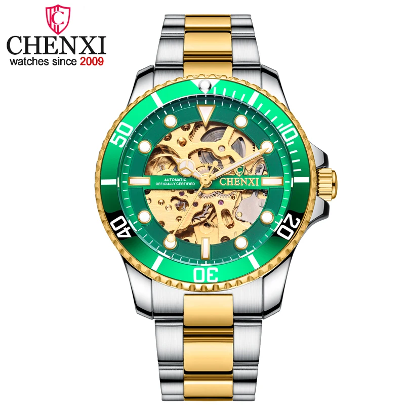 CHENXI Brand Luxury Classic Blue Men Watches Automatic Mechanical Wristwatch Male Waterproof Stainless Steel Watch Man Gift 