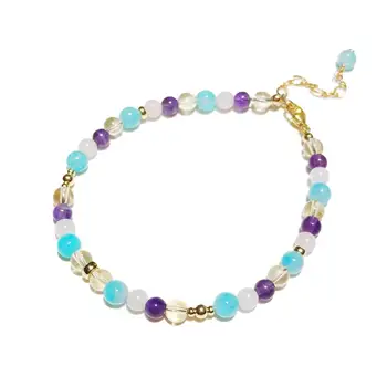

Lii Ji Real Amethyst Amazonite Rose Quartz Citrine 14K Gold Filled Bracelet 18+3cm