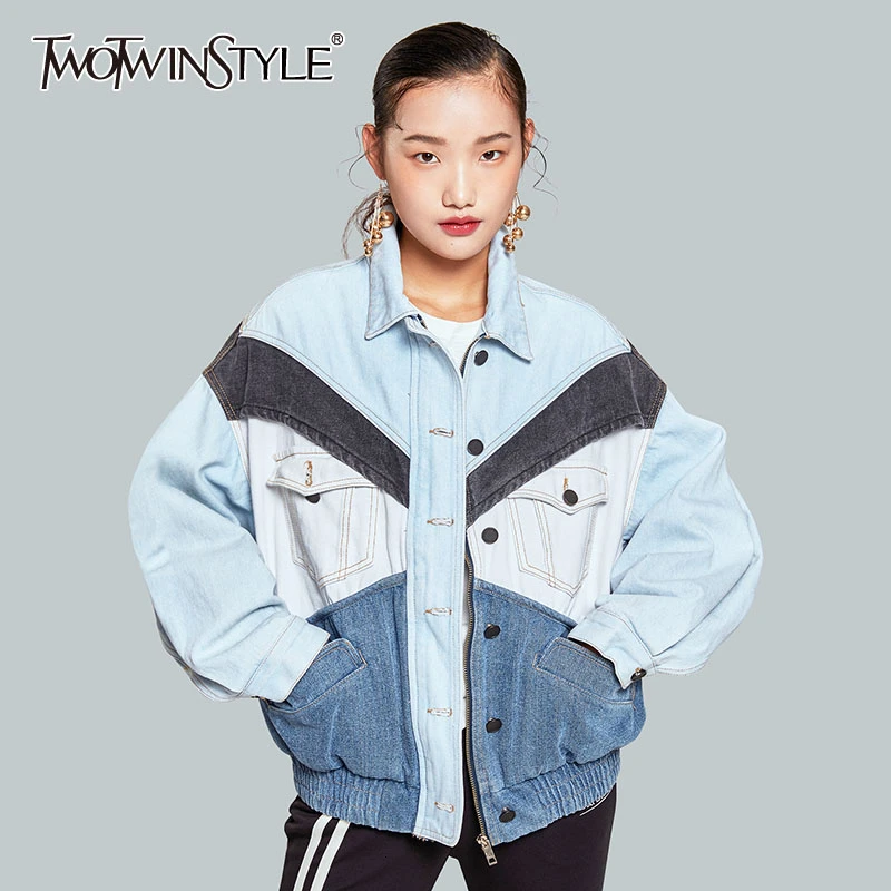 TWOTWINSTYLE свободный крой Синий Сплит-соединение джинсовая одежда большого размера